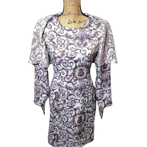 MARRY ME Vintage Women's Regal Shawl Satin Pencil Dress Size Medium Purple - Picture 9 of 15